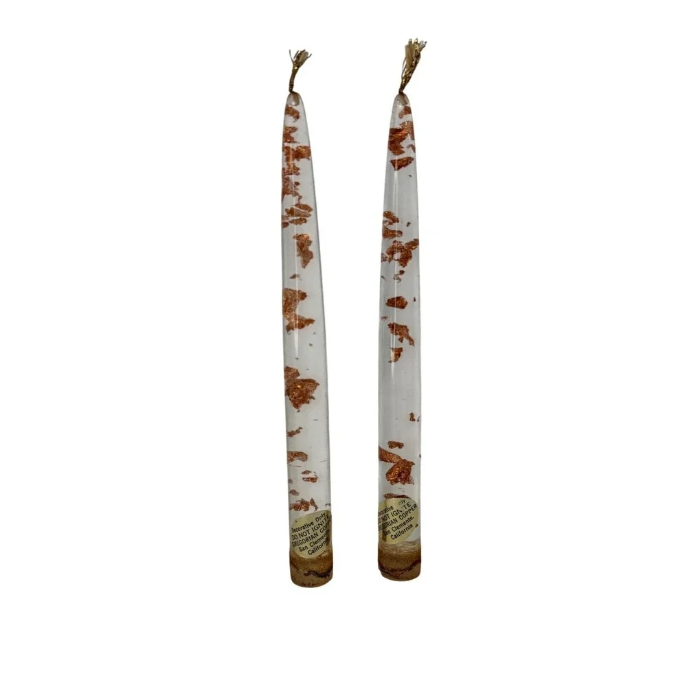 Beautiful Vintage Pair Lucite‎ Acrylic Gregorian Copper Flake Candles 12